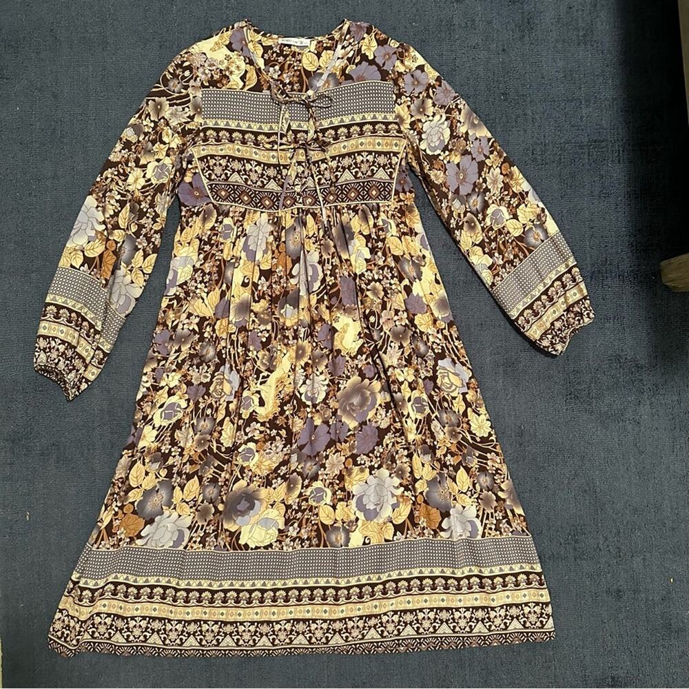 R. Vivimos Small 4-6 Purple Cream Boho Midi Dress